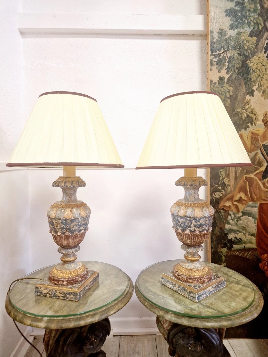 Pair Of Painted Wooden Table Lamps-photo-3