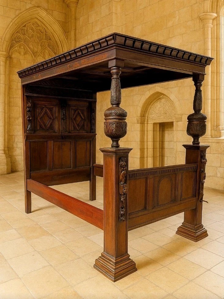 Lit à baldaquin jacobéen antique du XVIIe siècle Sainte-Véronique