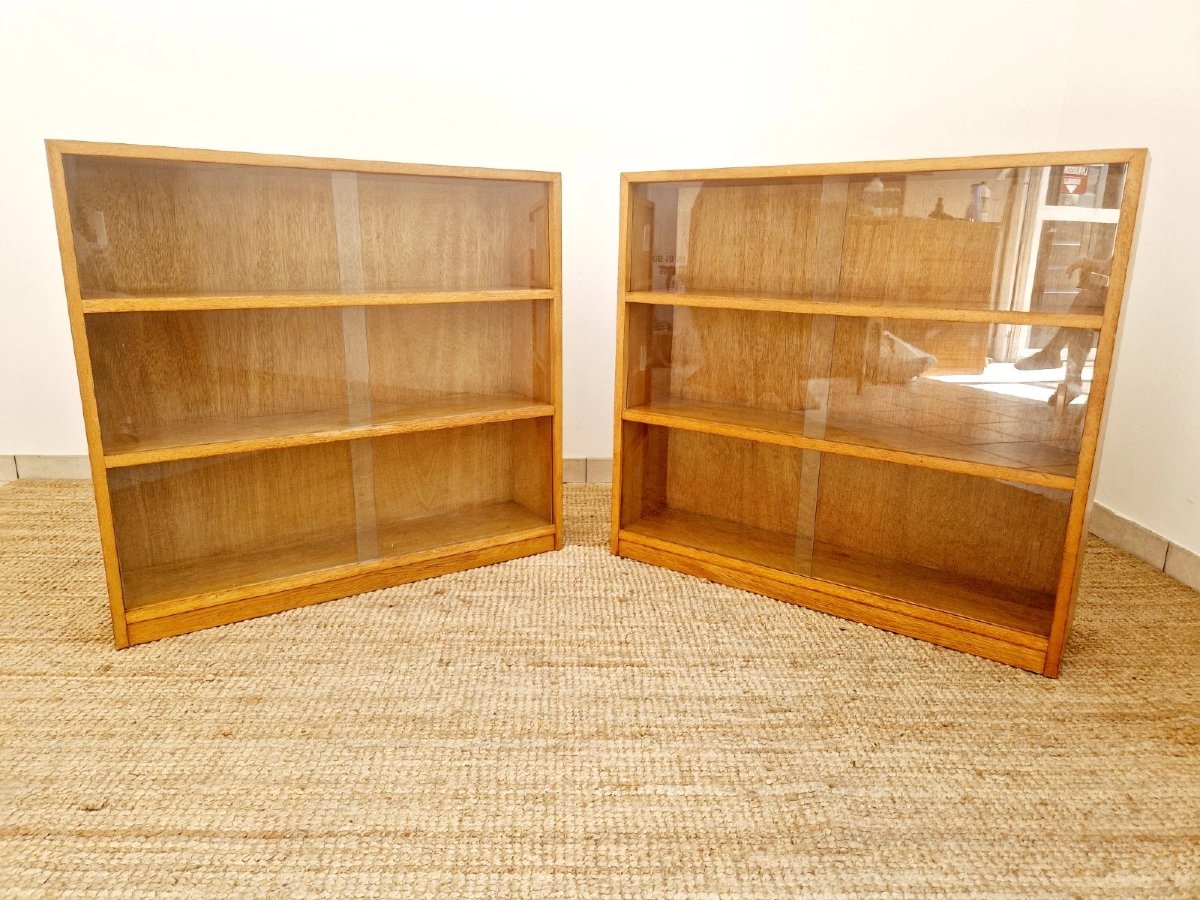 Pair Of Mid-century Oak School Bookcases-photo-4