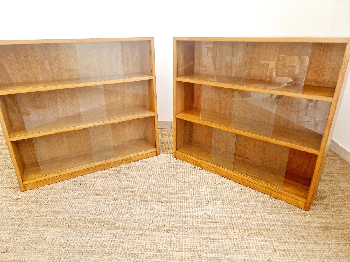 Pair Of Mid-century Oak School Bookcases-photo-1