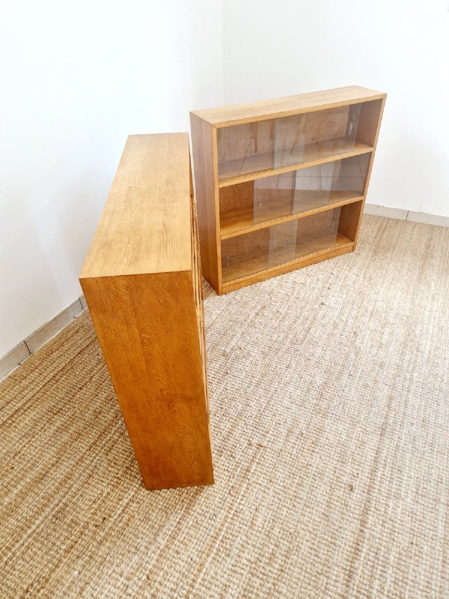 Pair Of Mid-century Oak School Bookcases-photo-2