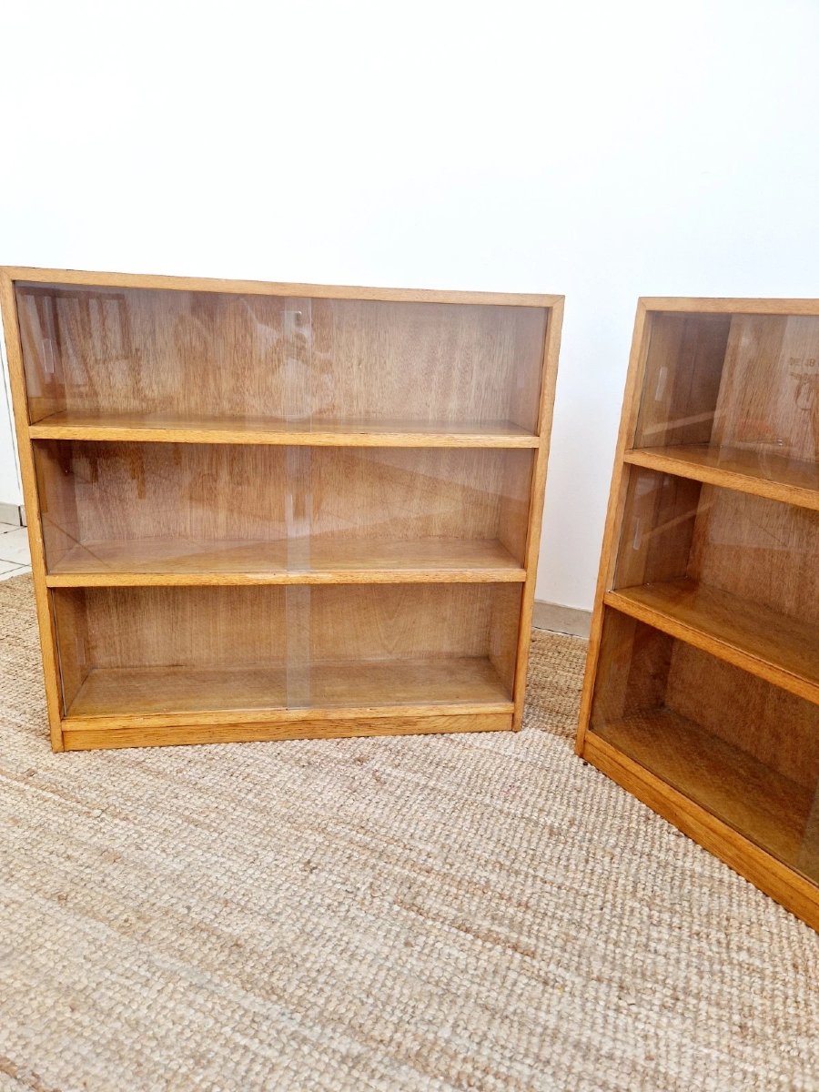 Pair Of Mid-century Oak School Bookcases-photo-7