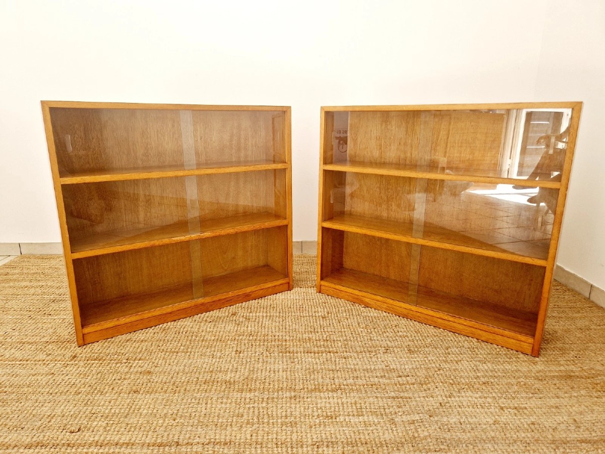 Pair Of Mid-century Oak School Bookcases