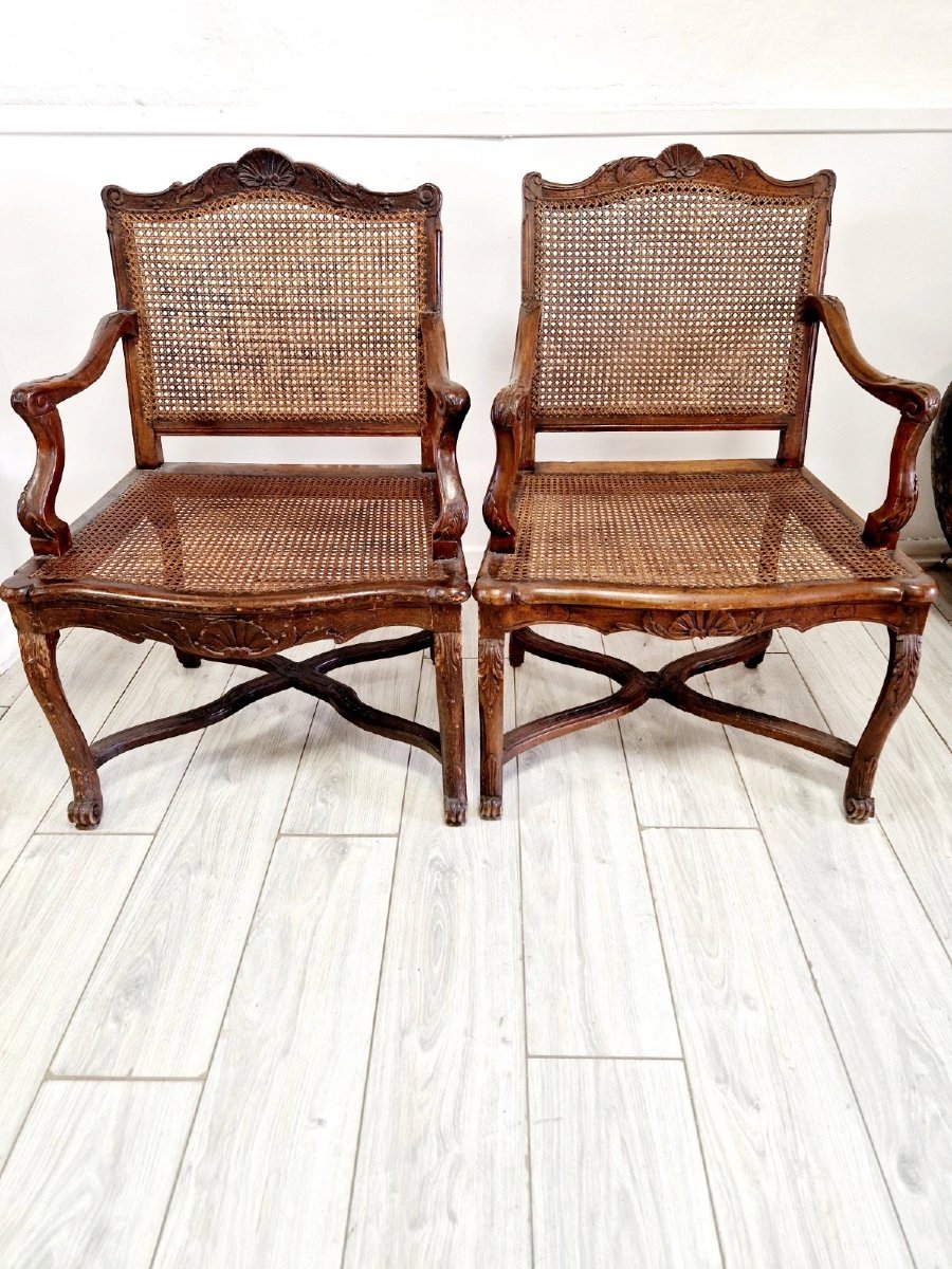 Pair Of Antique French Rattan Armchairs From The Regency Period-photo-2