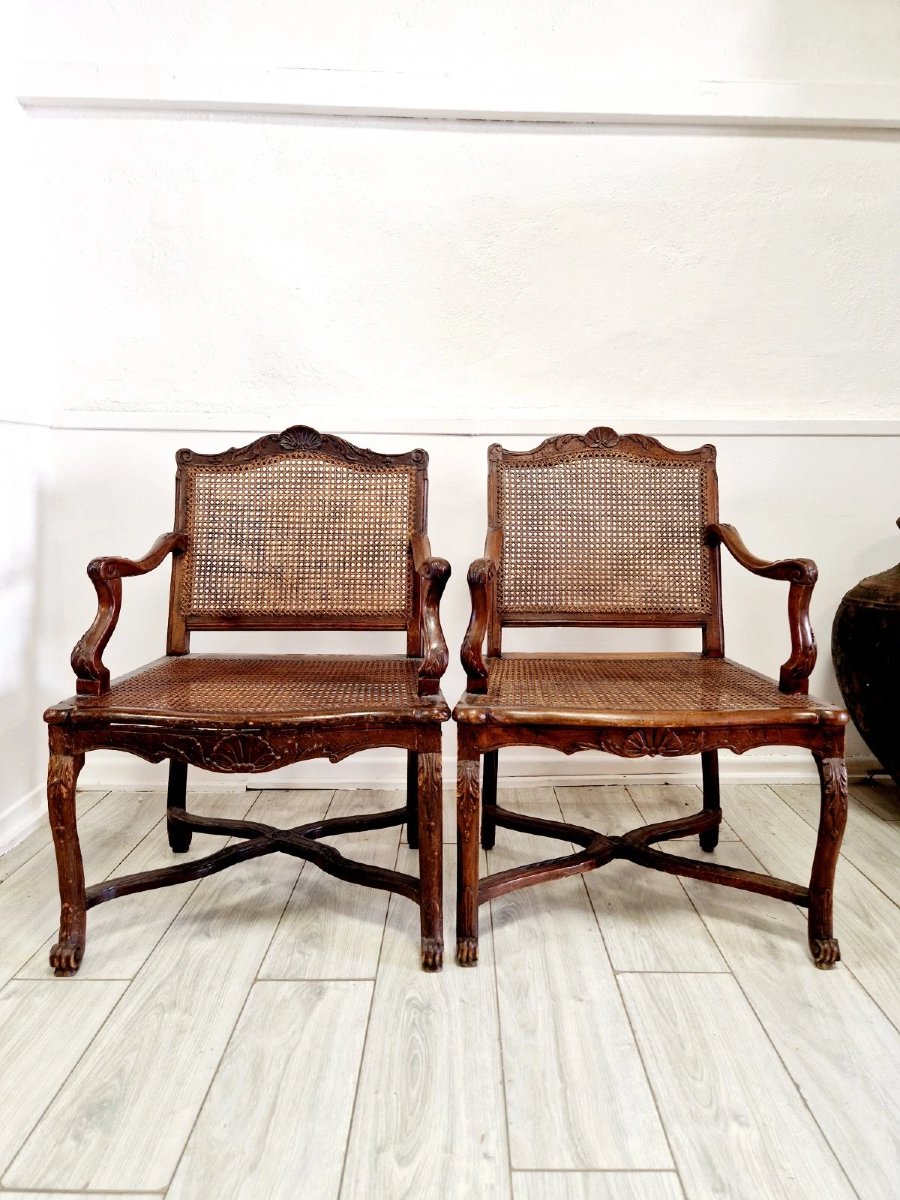 Pair Of Antique French Rattan Armchairs From The Regency Period-photo-4