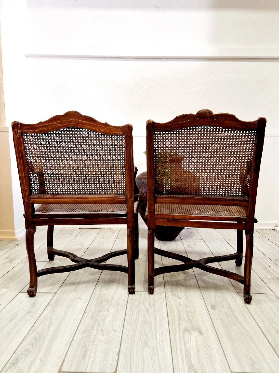 Pair Of Antique French Rattan Armchairs From The Regency Period-photo-1