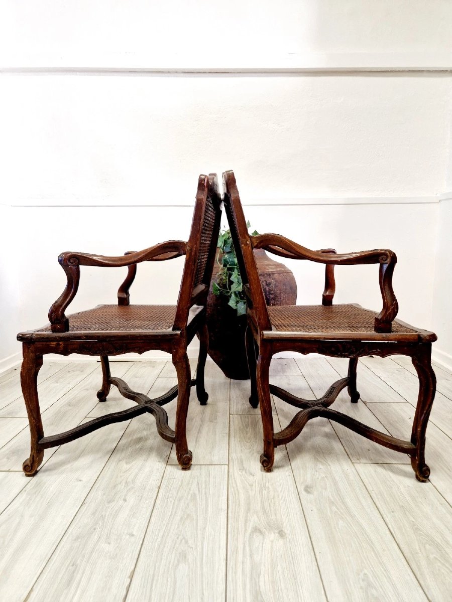 Pair Of Antique French Rattan Armchairs From The Regency Period-photo-4