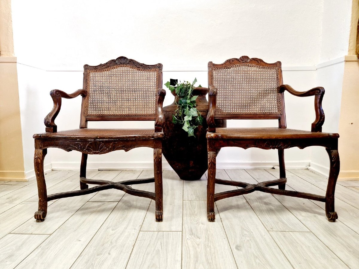 Pair Of Antique French Rattan Armchairs From The Regency Period-photo-5