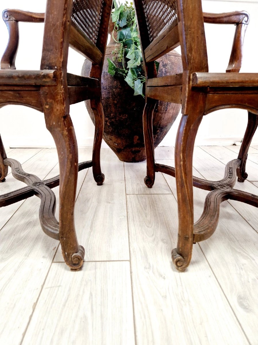 Pair Of Antique French Rattan Armchairs From The Regency Period-photo-6