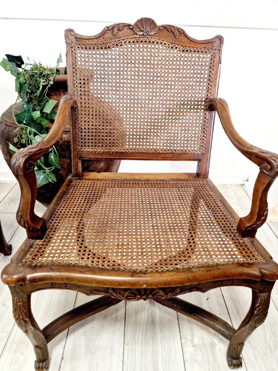 Pair Of Antique French Rattan Armchairs From The Regency Period-photo-7