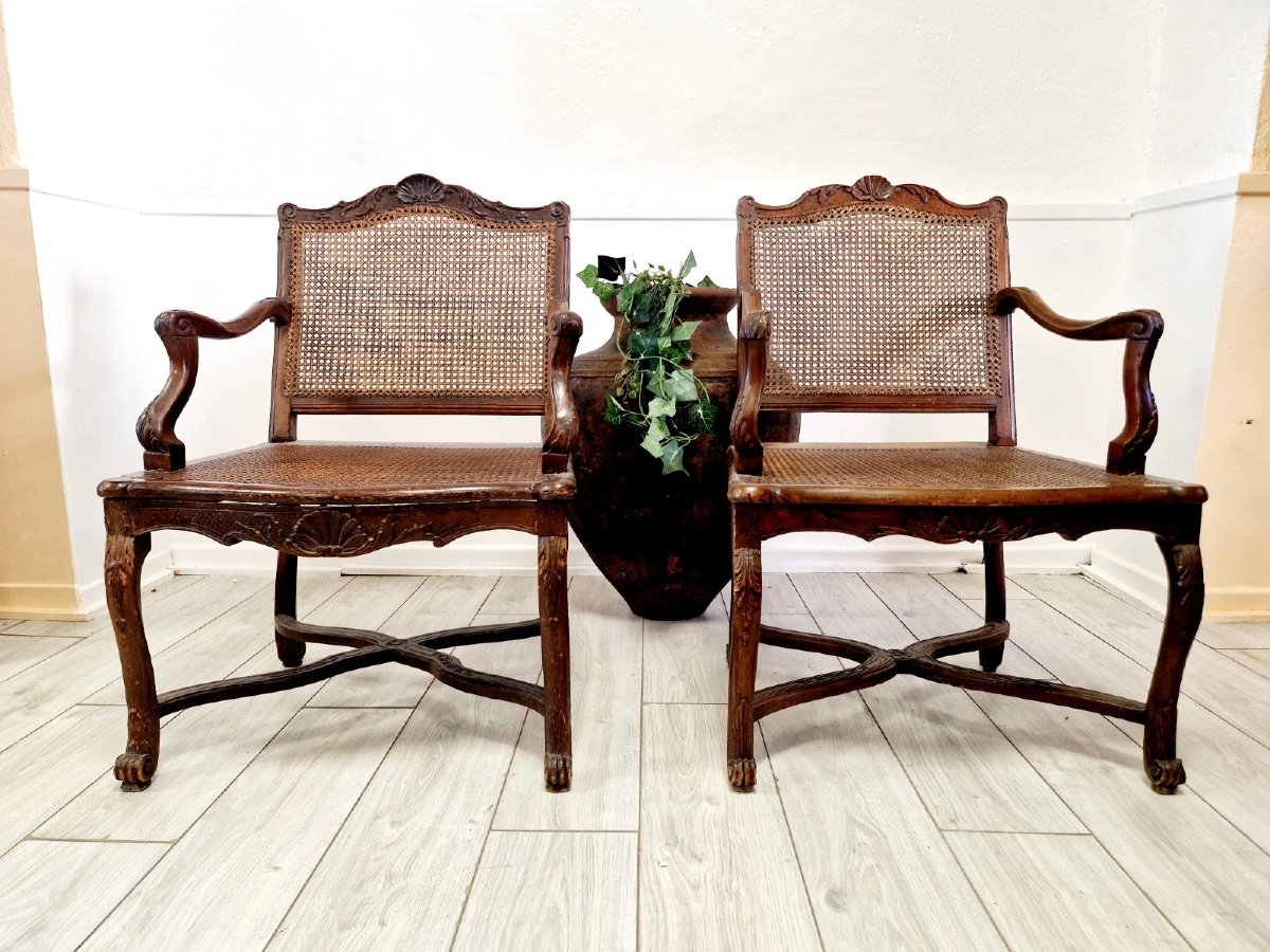 Pair Of Antique French Rattan Armchairs From The Regency Period-photo-8