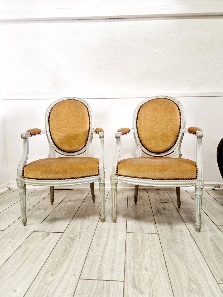 Paire de chaises anciennes françaises d'époque Louis XVI-photo-5