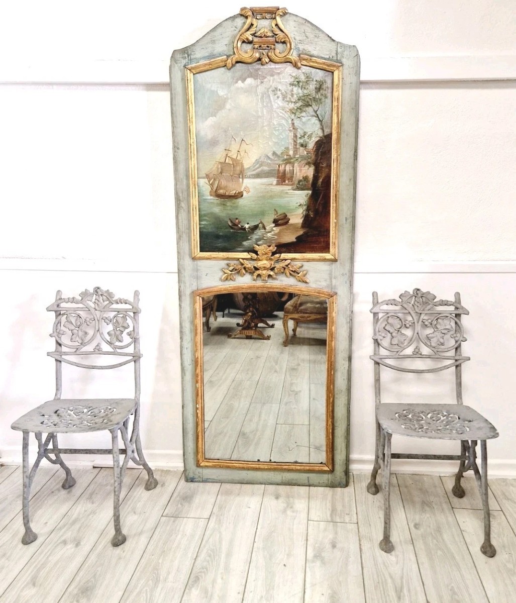 Antique French Oil-painted Mirror, Louis XVI Trumeau