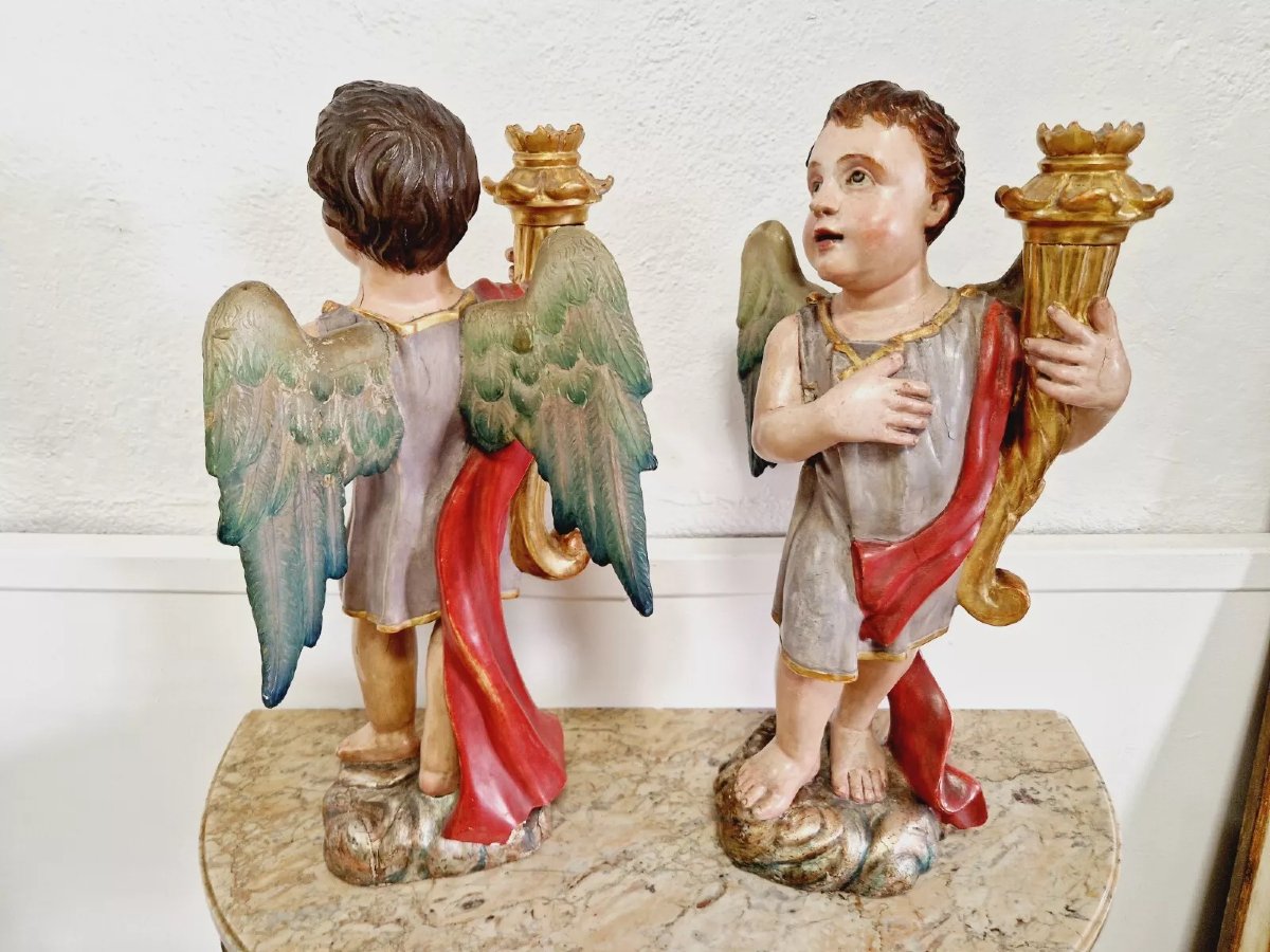 Paire de bougeoirs antiques en forme d'ange-photo-2