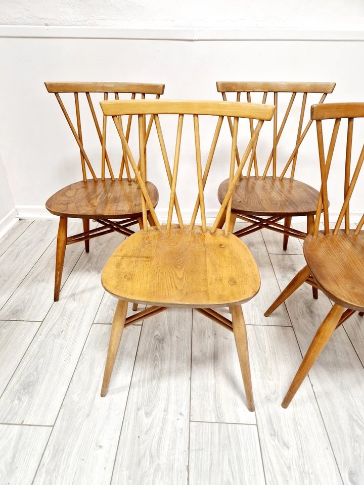 4 chaises de salle à manger à dossier chandelier Ercol-photo-1