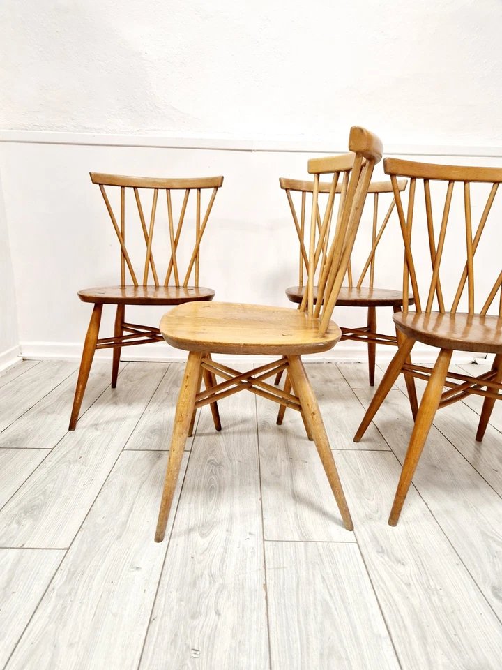 4 chaises de salle à manger à dossier chandelier Ercol-photo-4