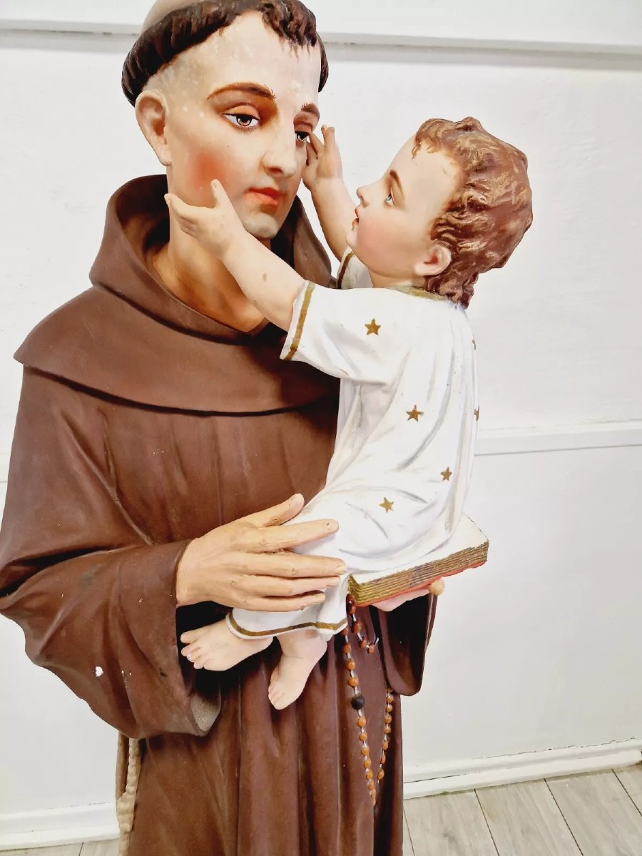 Statue religieuse antique Saint Antoine grandeur nature-photo-2