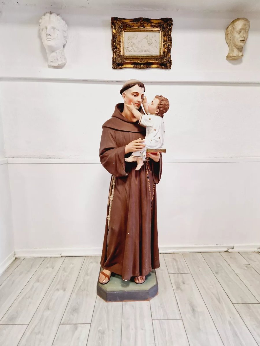 Statue religieuse antique Saint Antoine grandeur nature-photo-4
