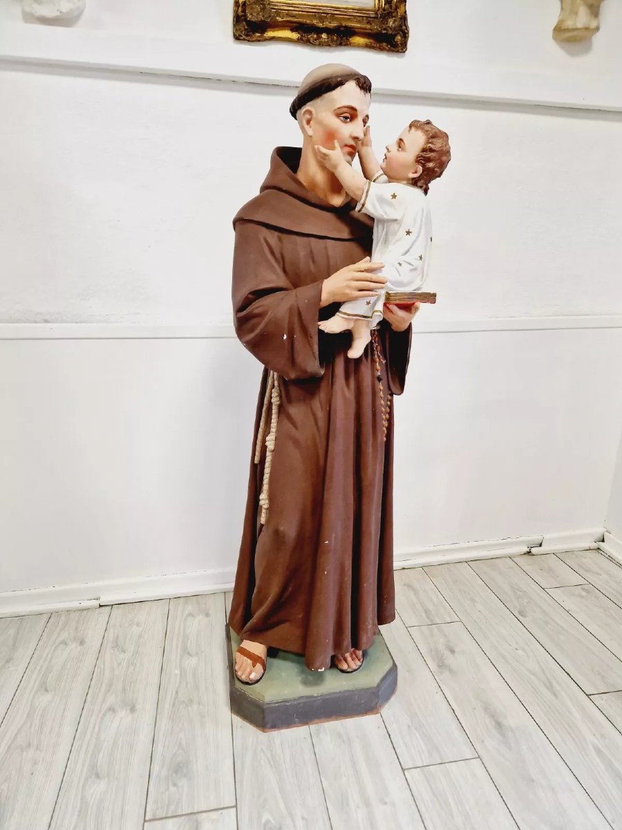 Statue religieuse antique Saint Antoine grandeur nature-photo-3
