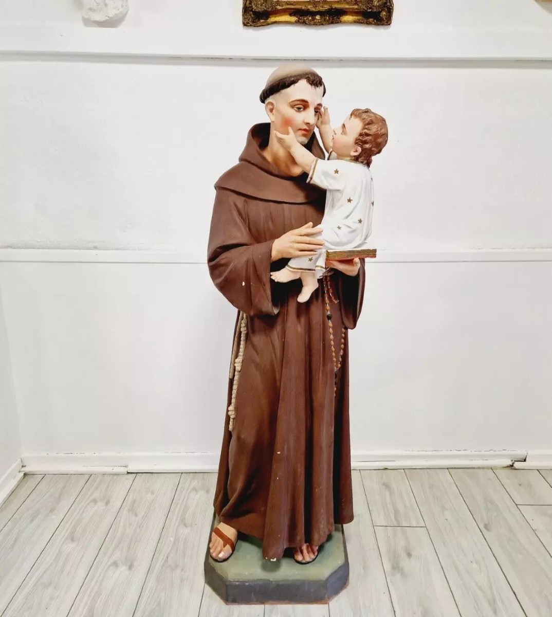 Statue religieuse antique Saint Antoine grandeur nature