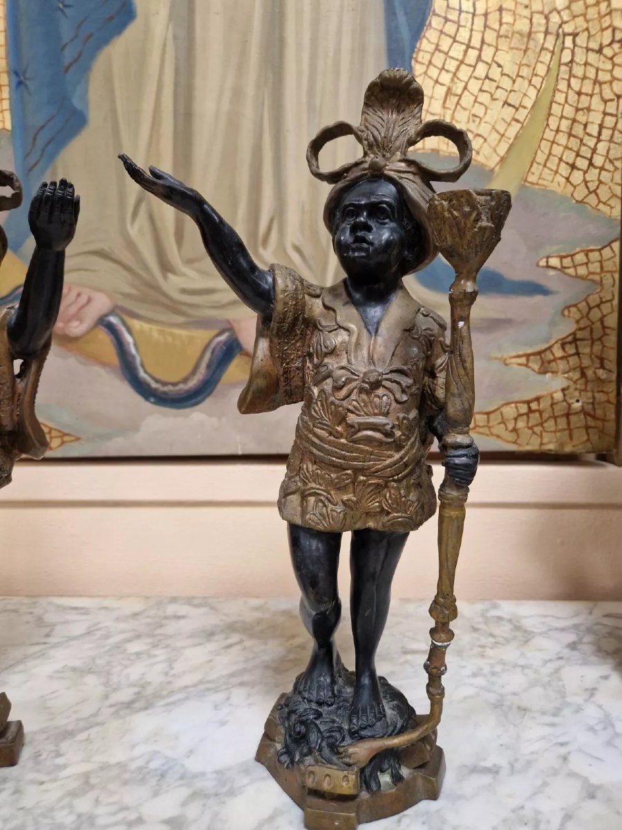 Pair of Antique Bronze Venetian Candlesticks-photo-4