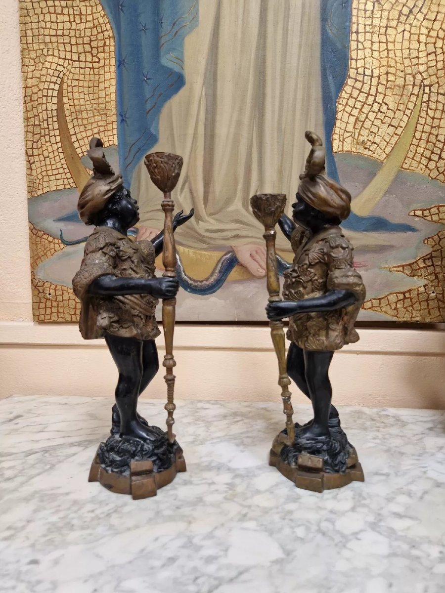 Pair of Antique Bronze Venetian Candlesticks-photo-1