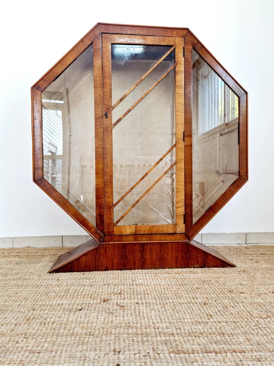 Rurka Art Deco Display Cabinet In Burr Walnut-photo-3