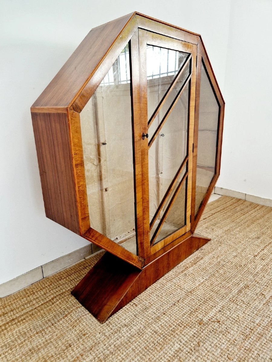Rurka Art Deco Display Cabinet In Burr Walnut-photo-5