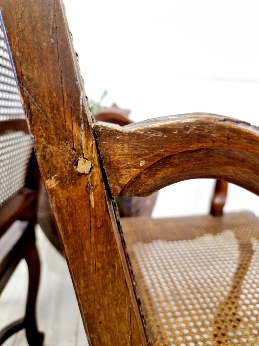Pair Of Antique French Cane Armchairs From The Regency Period-photo-4