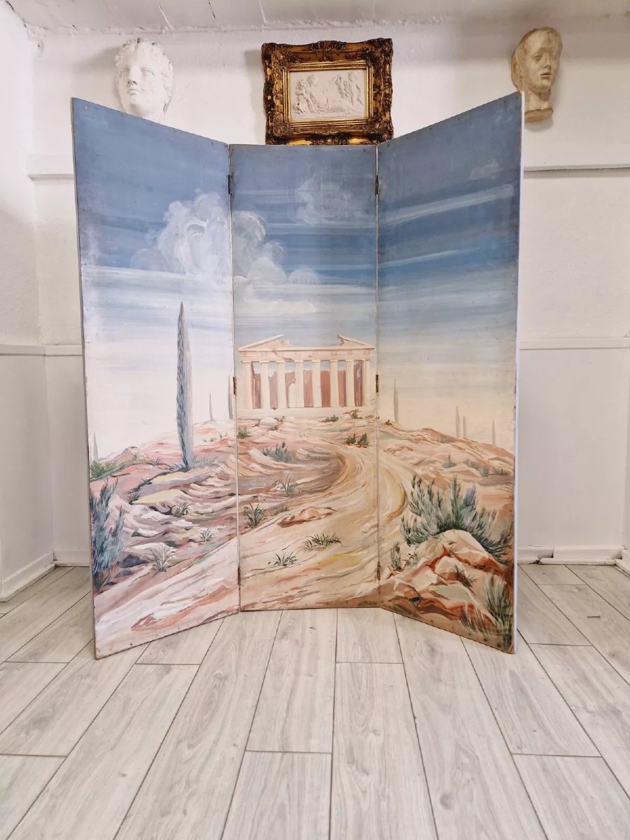 Antique French Screen "the Pantheon"-photo-2