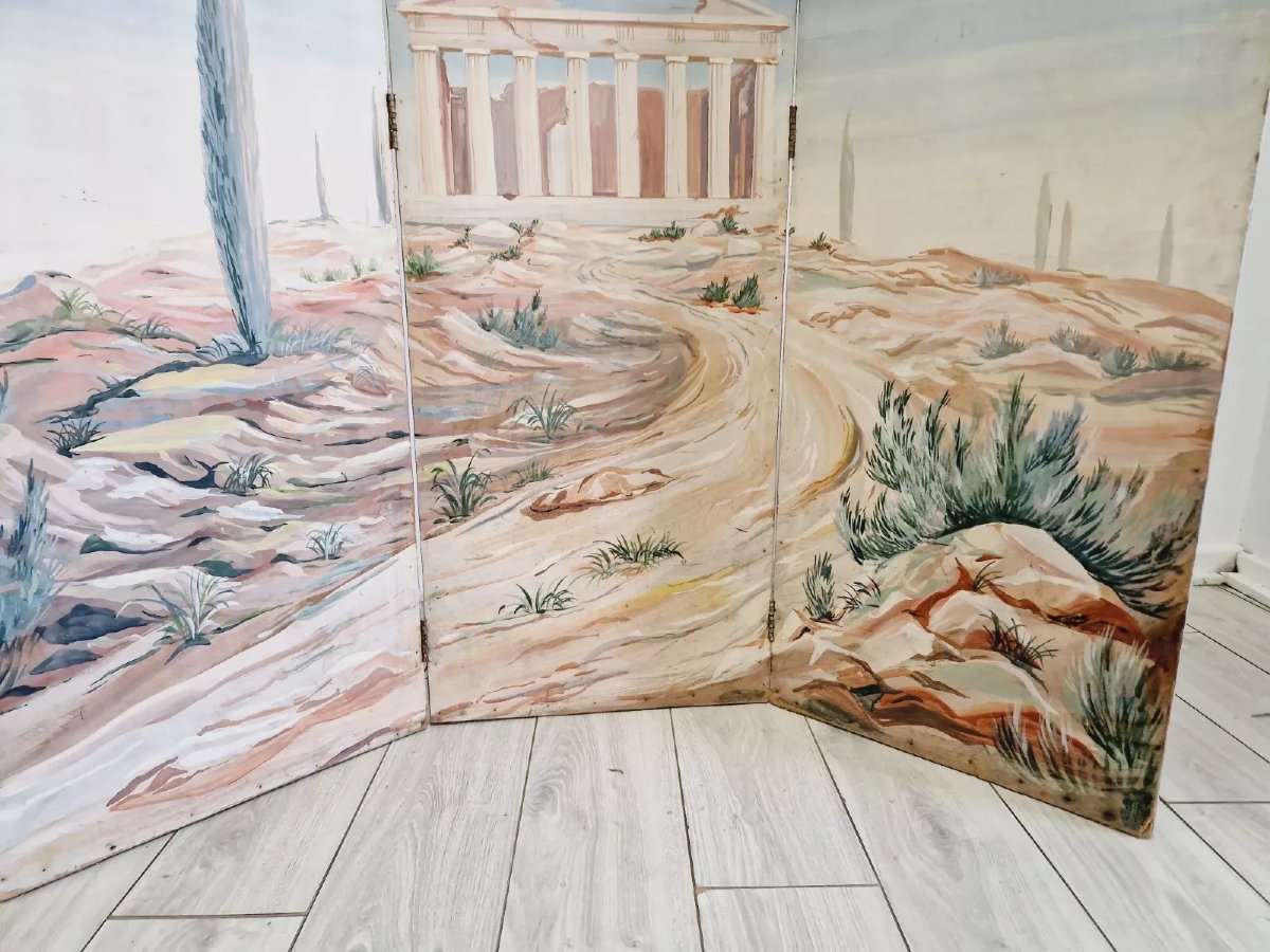 Antique French Screen "the Pantheon"-photo-4