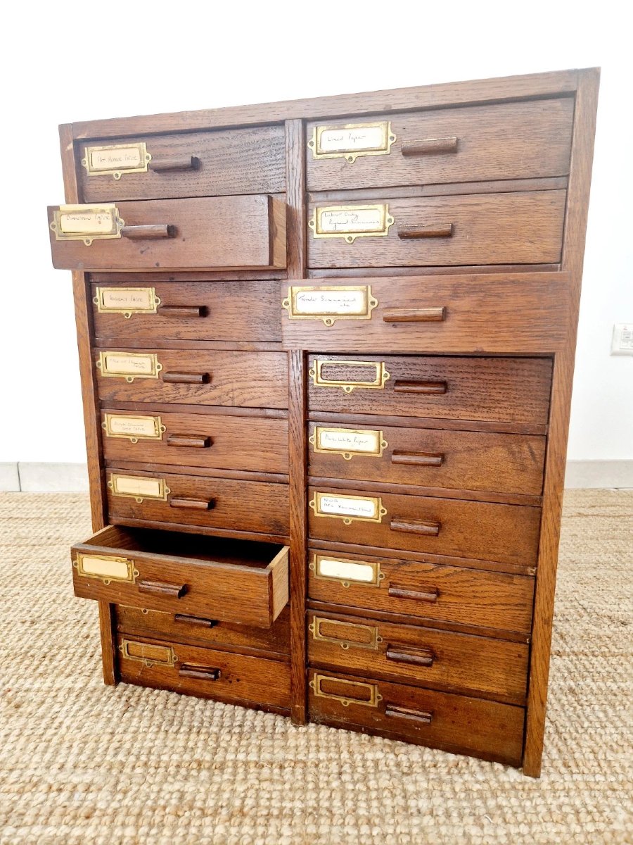 Antique Mahogany 18 Drawer Index Cabinet-photo-3