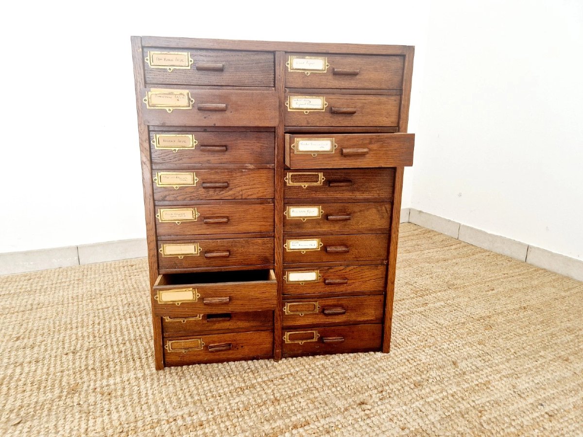 Antique Mahogany 18 Drawer Index Cabinet-photo-2