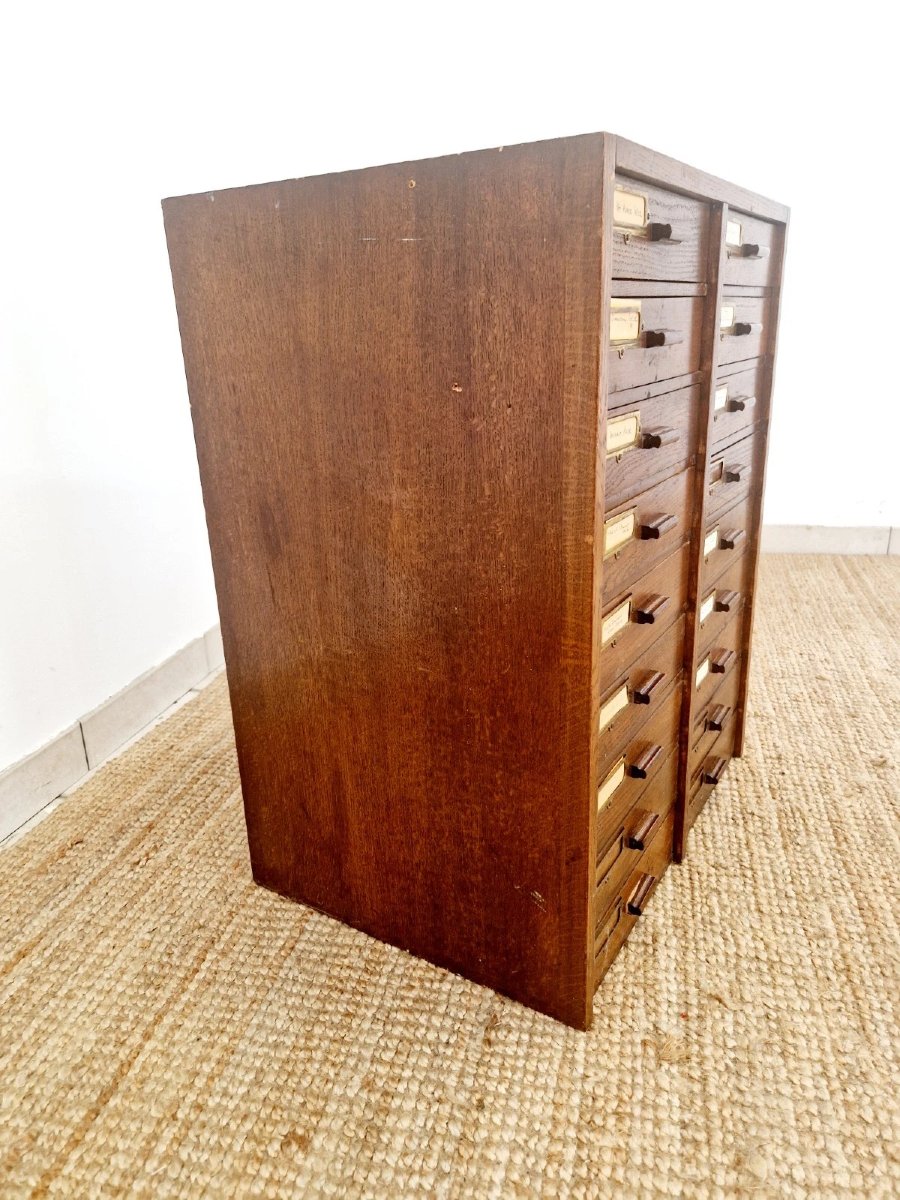 Antique Mahogany 18 Drawer Index Cabinet-photo-3