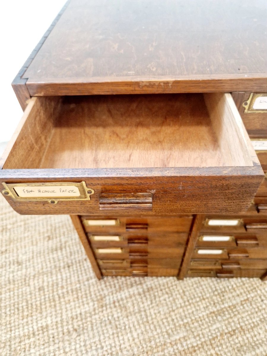 Antique Mahogany 18 Drawer Index Cabinet-photo-5