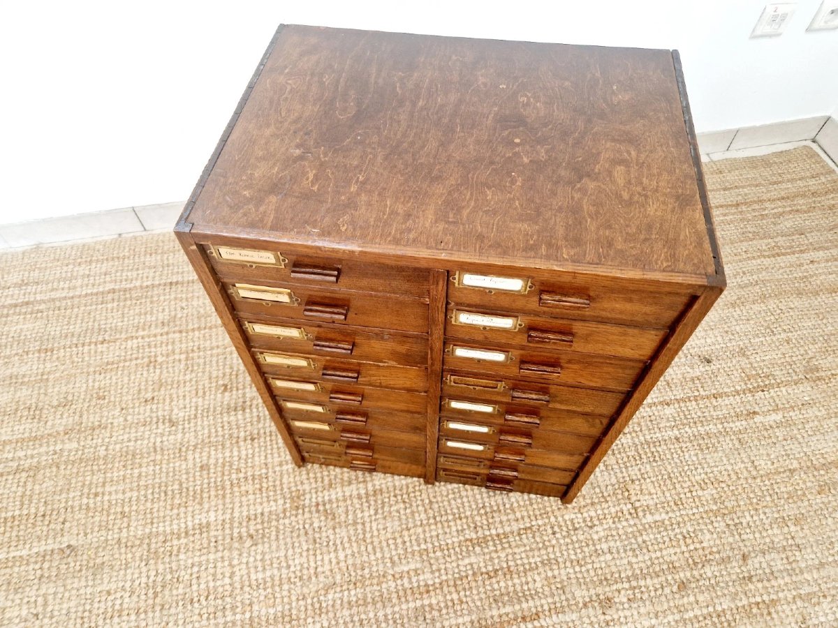 Antique Mahogany 18 Drawer Index Cabinet-photo-7