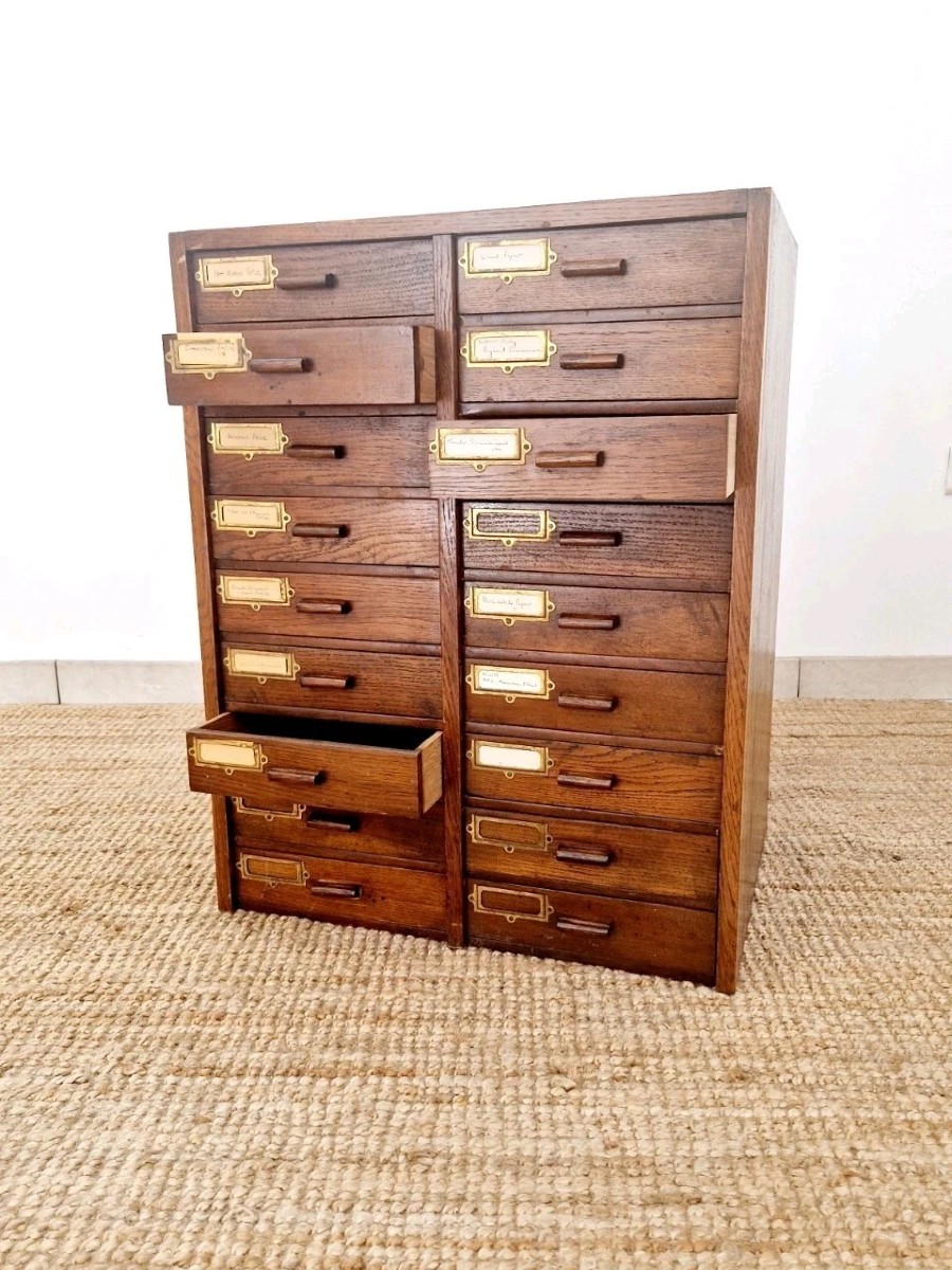 Antique Mahogany 18 Drawer Index Cabinet