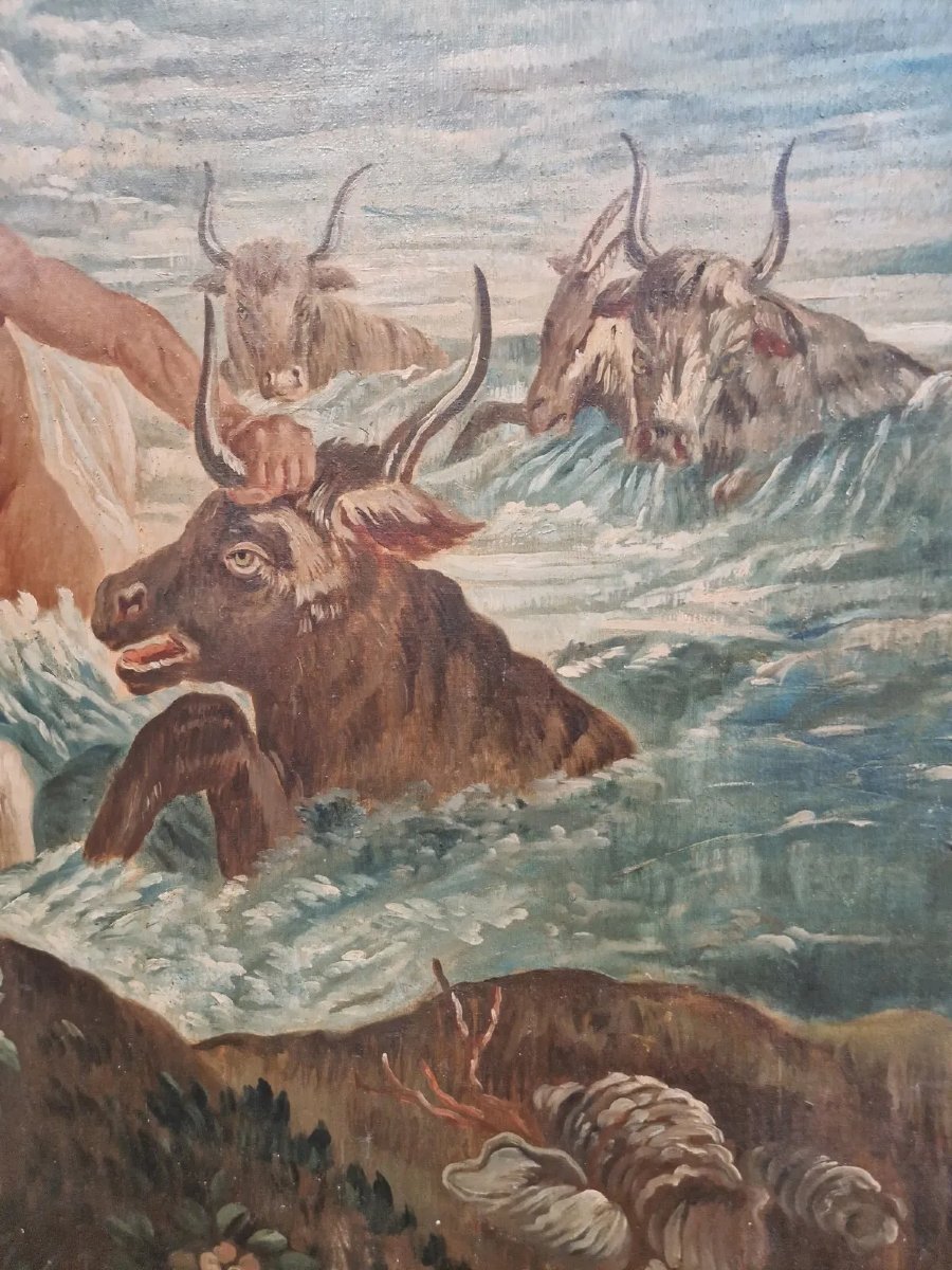 Large Antique Oil Painting Of Famous Tapestry-photo-1