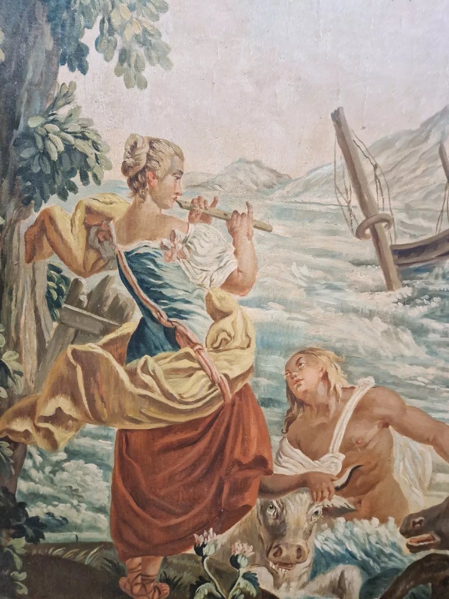 Large Antique Oil Painting Of Famous Tapestry-photo-5