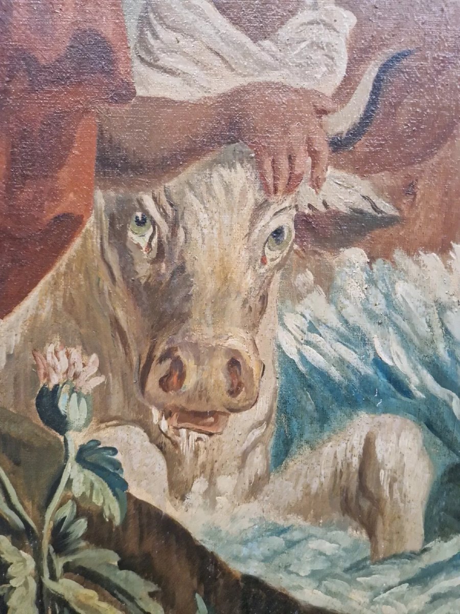 Large Antique Oil Painting Of Famous Tapestry-photo-6