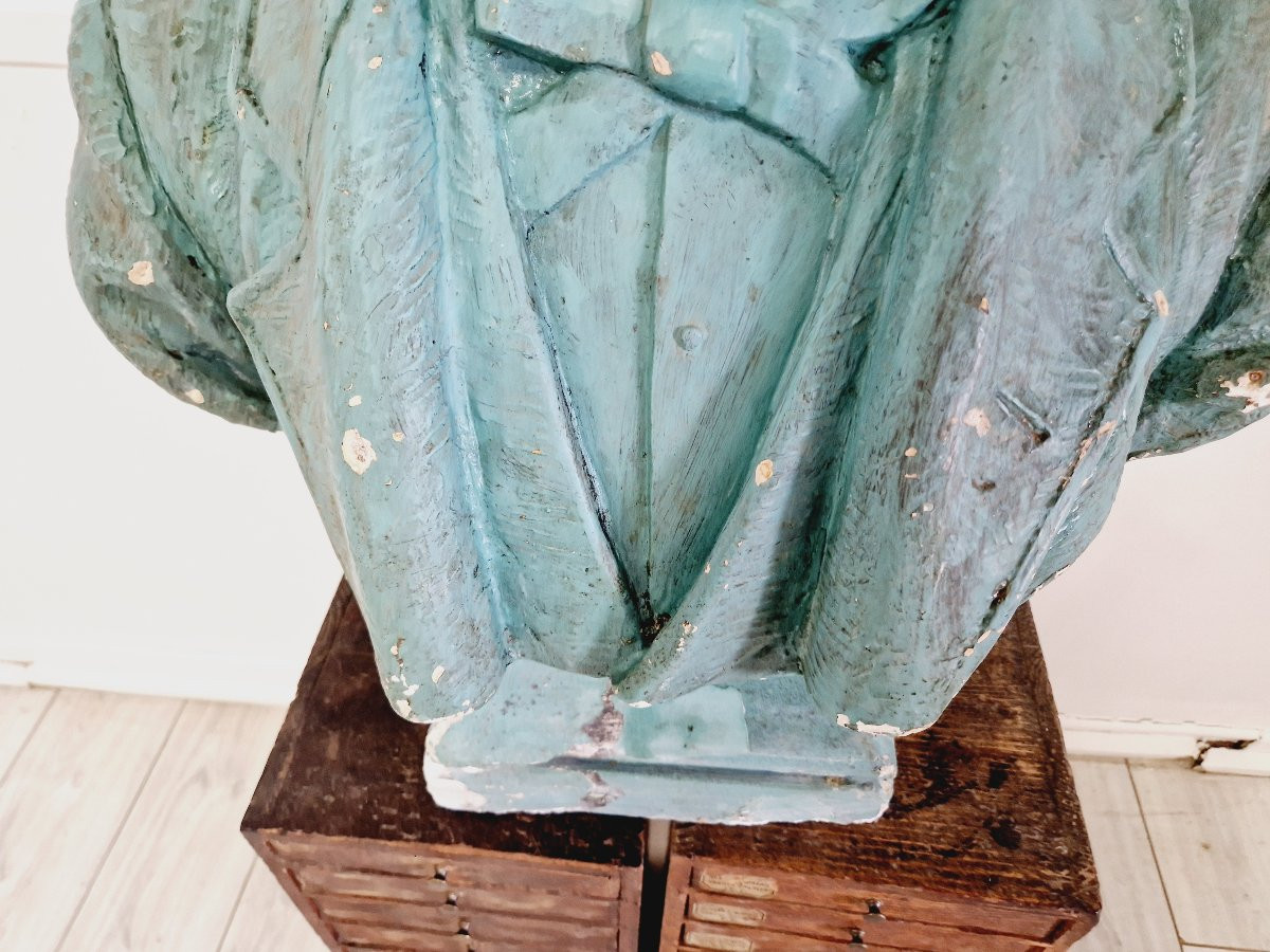 Giant Antique Bust In Green Plaster-photo-4