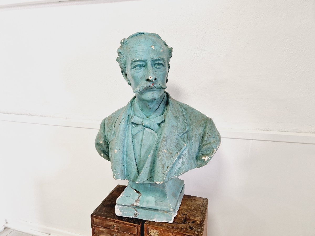 Giant Antique Bust In Green Plaster-photo-5