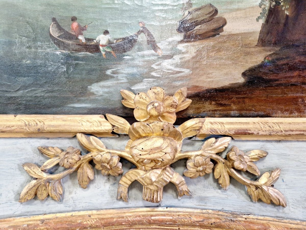 Trumeau ancien français, miroir peint à l'huile, style Louis XVI-photo-2