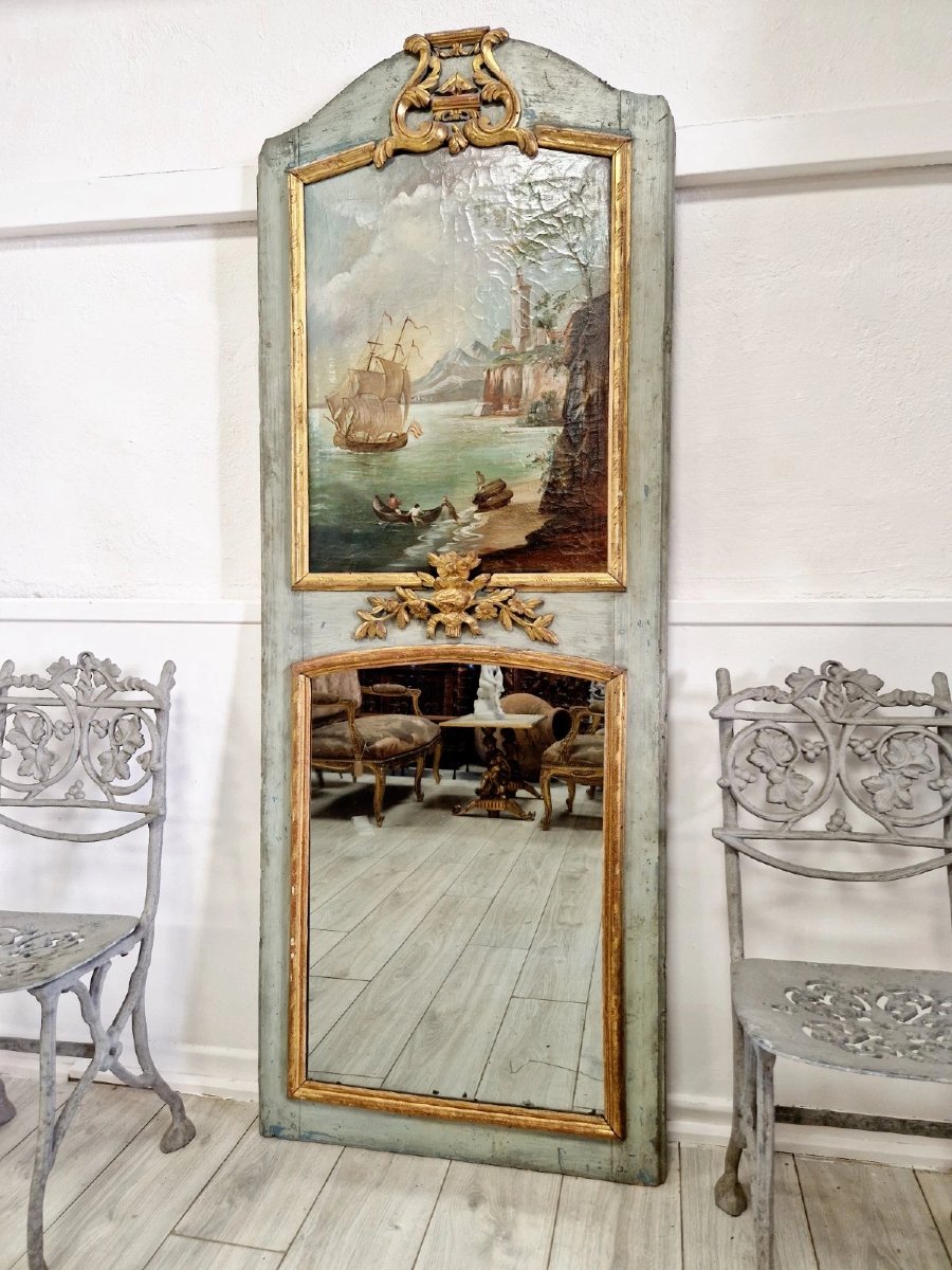 Trumeau ancien français, miroir peint à l'huile, style Louis XVI-photo-3
