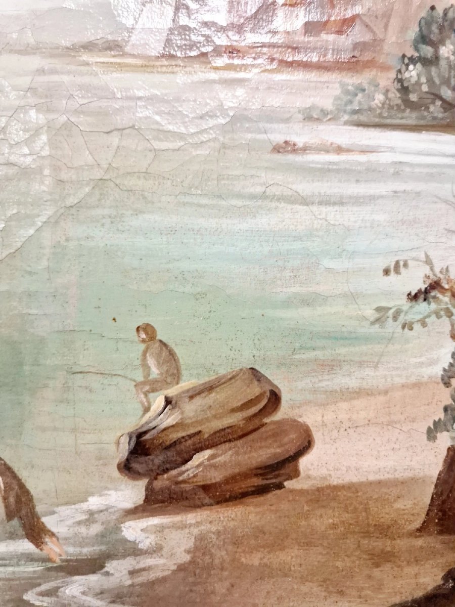 Trumeau ancien français, miroir peint à l'huile, style Louis XVI-photo-4