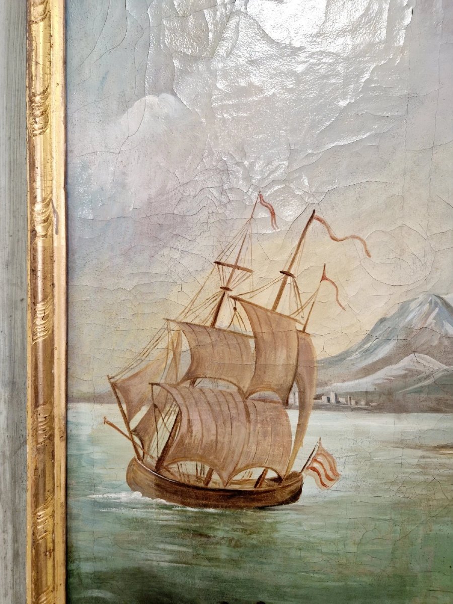 Trumeau ancien français, miroir peint à l'huile, style Louis XVI-photo-1