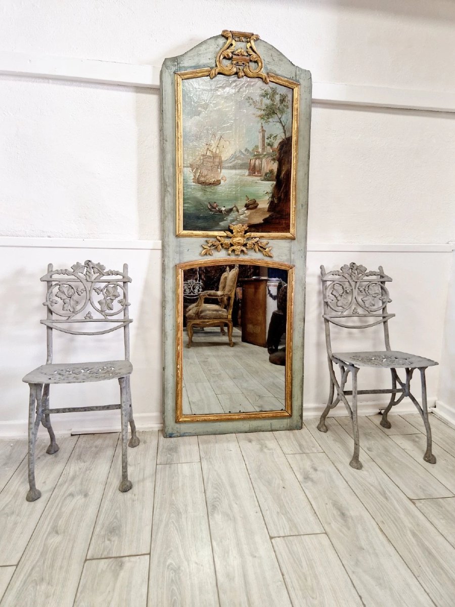 Trumeau ancien français, miroir peint à l'huile, style Louis XVI-photo-4