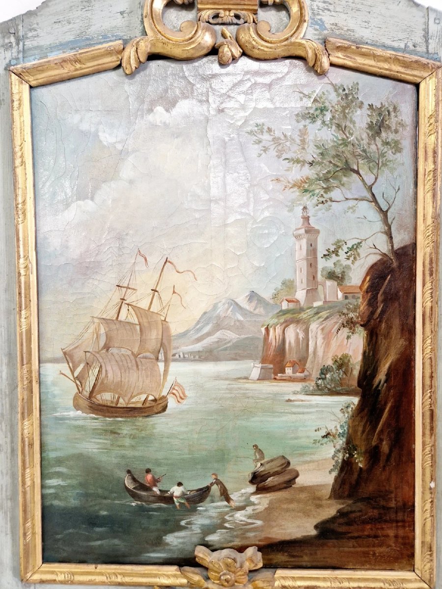 Trumeau ancien français, miroir peint à l'huile, style Louis XVI-photo-6