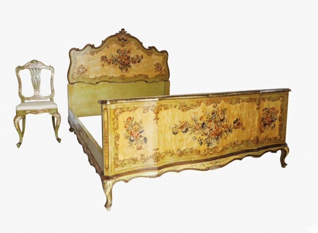 Lit et chaise vénitiens anciens, taille king.-photo-2