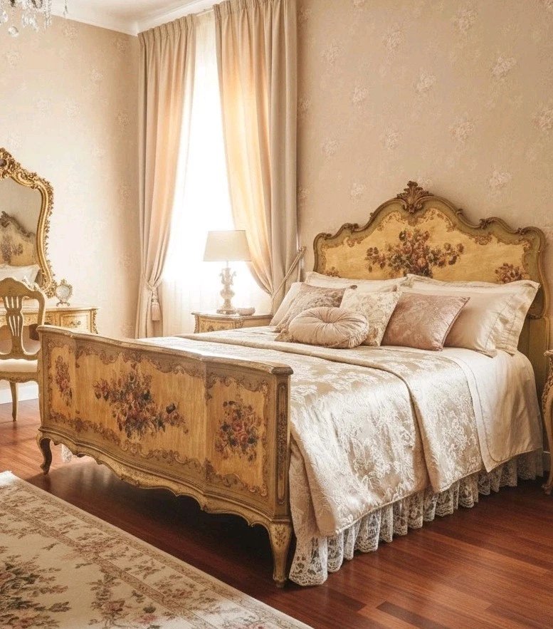 Lit et chaise vénitiens anciens, taille king.-photo-5